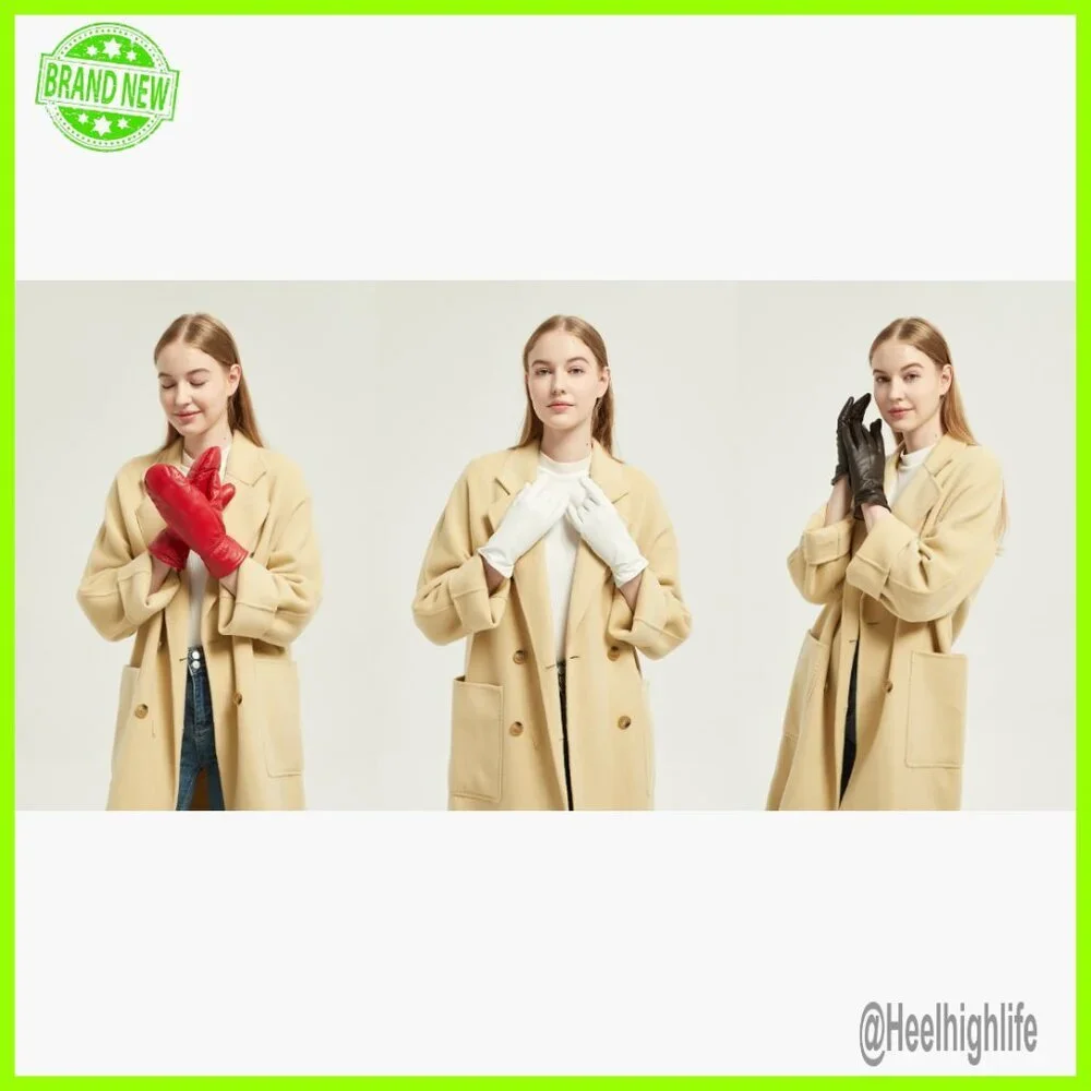 Women's Touch Screen Leather Gloves with Cashmere Lining for Winter Warmth
